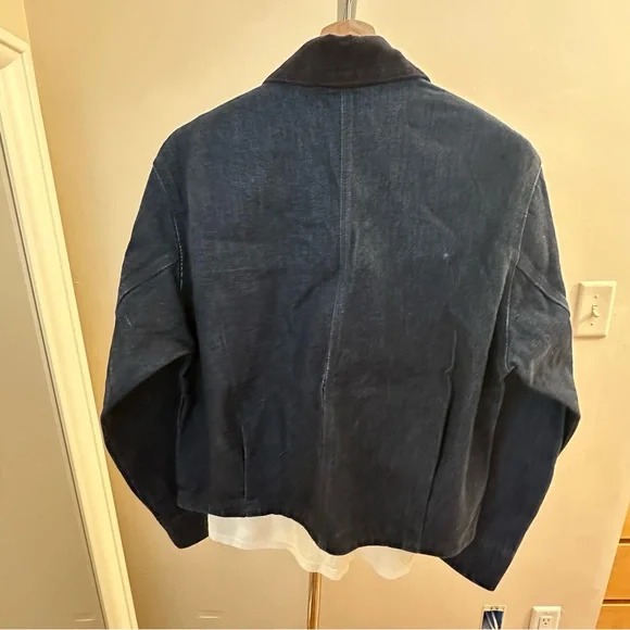 Uniqlo Women Navy Boyfriend Denim Jacket with Black Corduroy Collar Like New - Picture 3 of 7